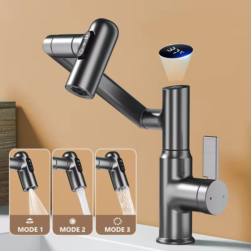 Professional Digital Display LED Basin Faucet with 360° Rotation, Multi-Function Stream Sprayer, Hot and Cold Water Mixer for Bathroom Sinks