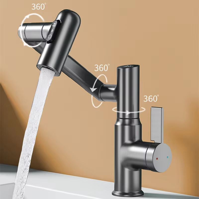 Professional Digital Display LED Basin Faucet with 360° Rotation, Multi-Function Stream Sprayer, Hot and Cold Water Mixer for Bathroom Sinks